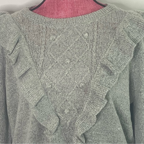 🆕 Adrienne Vittadini gray fall sweater ruffle womens size Large office preppy - Picture 2 of 12